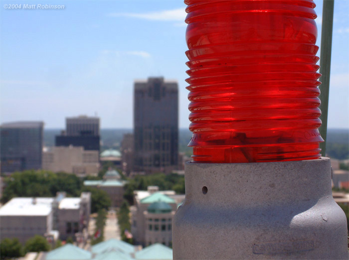 Warning lights on the rooftop of the Archdale Building