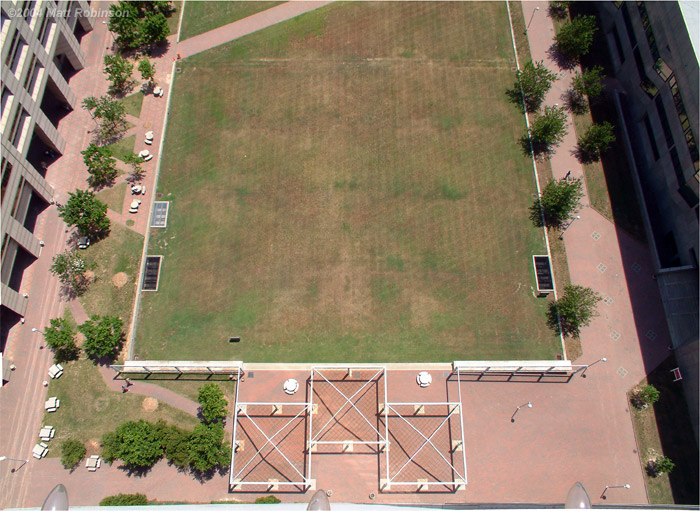 Looking down from the rooftop of the Archdale Building