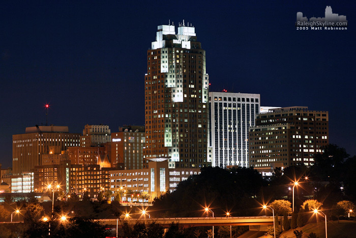 The southern end of Raleigh's skyline from South Saunders Street. 