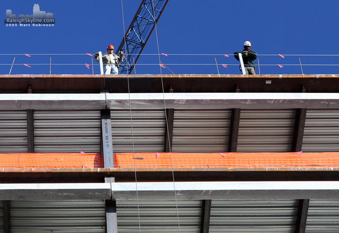 Quorum Center construction works watch for an upcoming load. 