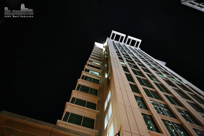 Looking up at Two Progress Plaza at night. 