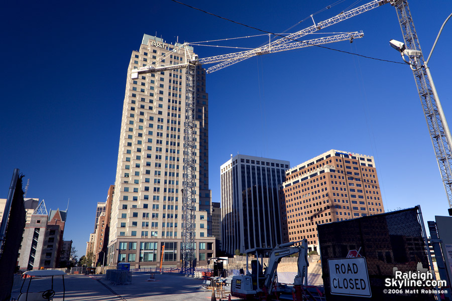 Peeking into Salisbury Street and the site of the new convention center Marriott.