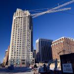 Peeking into Salisbury Street and the site of the new convention center Marriott.