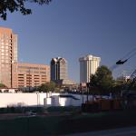 The site of 222 Glenwood with the Quorum Center.