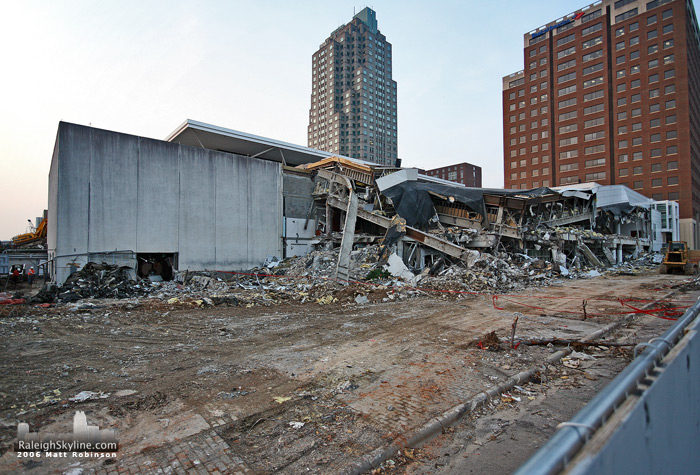 The eastern side of the old Raleigh convention center looks pretty brutal.