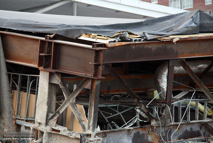 Close up of debris from the old Raleigh convention center.