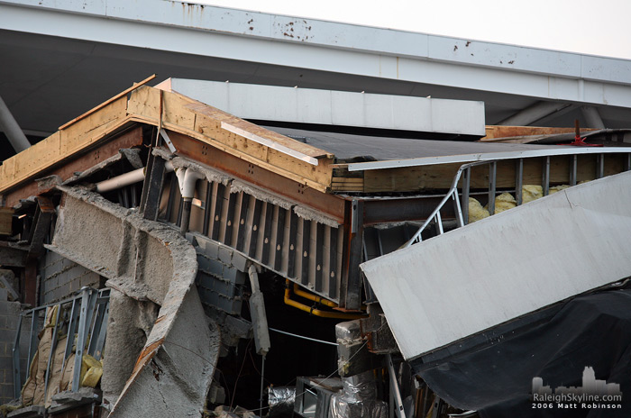 Close up of debris from the old Raleigh convention center.