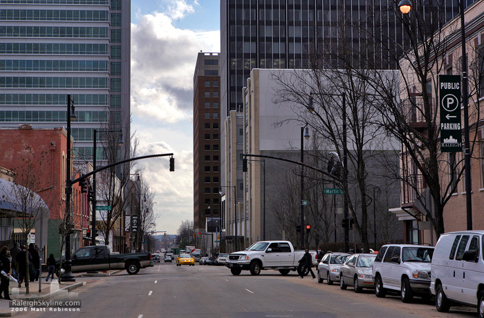 A look down Wilmington Street towards the future site of the RBC Centura Bank Headquarters.