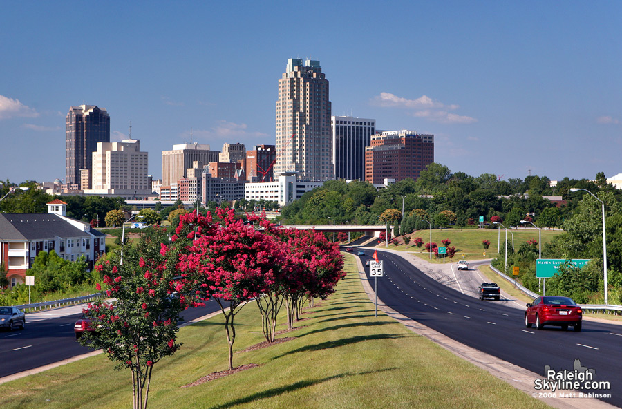 We'll start off with a view of downtown from South Saunders with the Crape Myrtles in bloom.