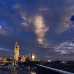 The sun begins to set and provides excellent lightning of the clouds over Raleigh.