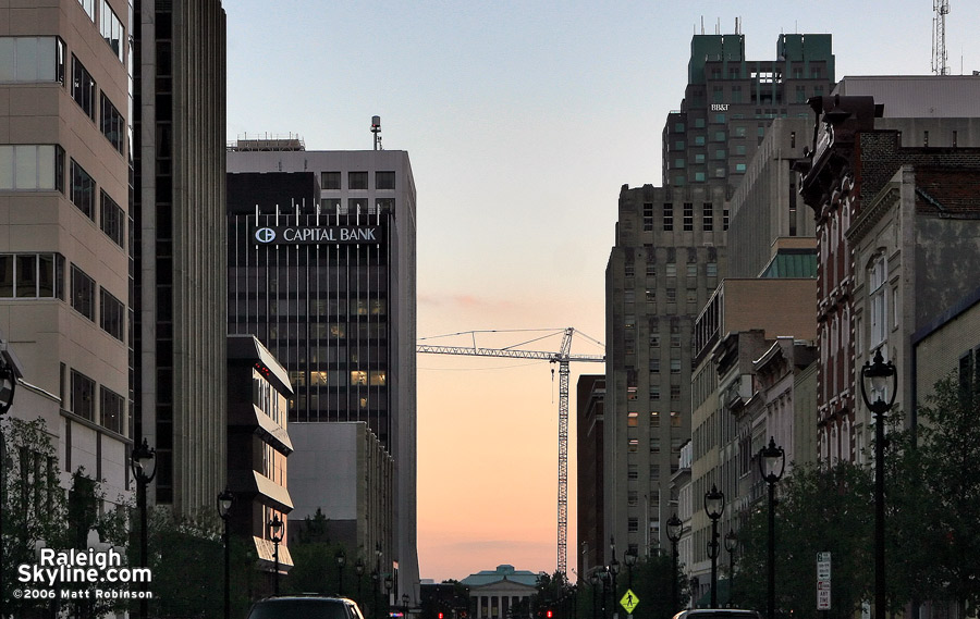 Dusk arrives on Fayetteville.