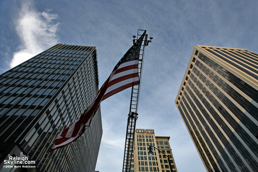 American flag among Raleigh's densest core. 