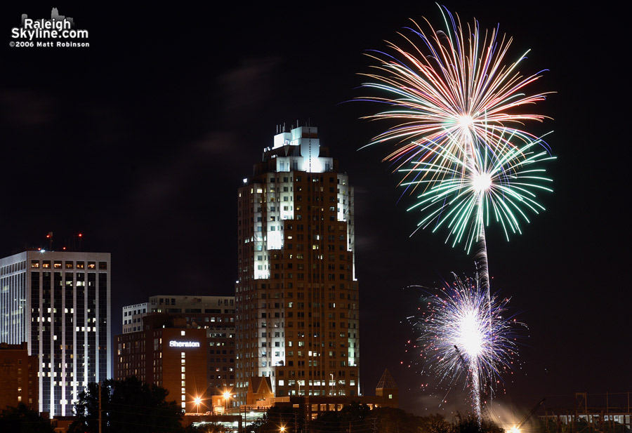 BB&amp;T Building and Fireworks. 