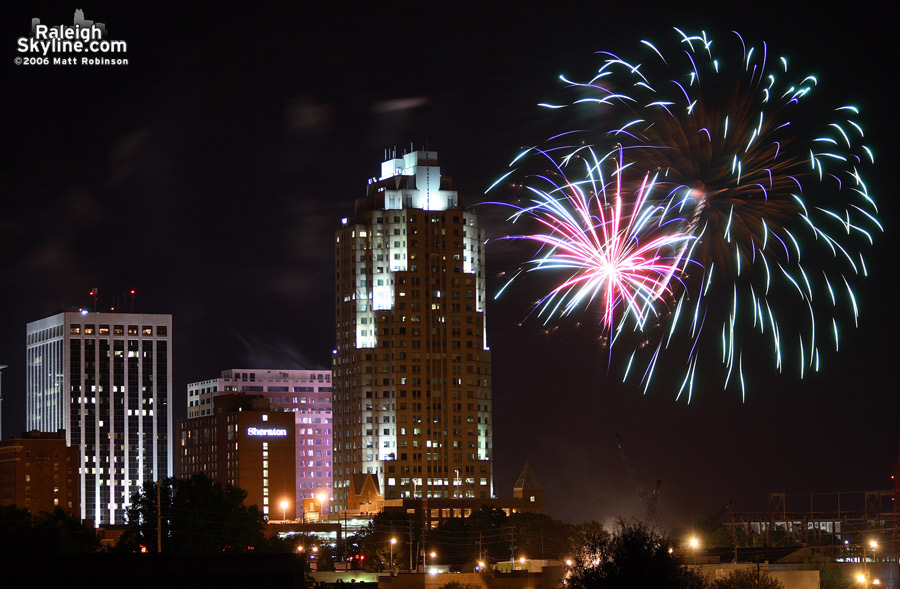 Fireworks over the Raleigh Skyline. 