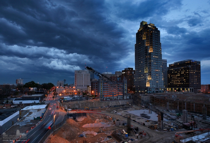 Shelf cloud and  Raleigh skyline.