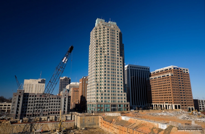 Deep blue sky at the Raleigh convention center construction site