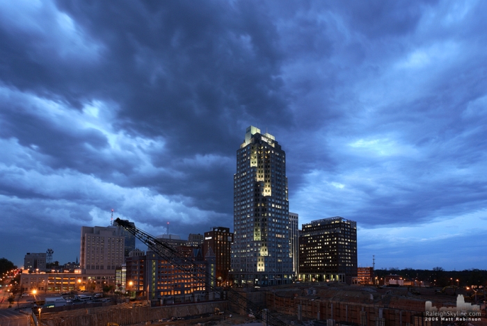 A fierce gust front and shelf cloud encroaches Downtown Raleigh.