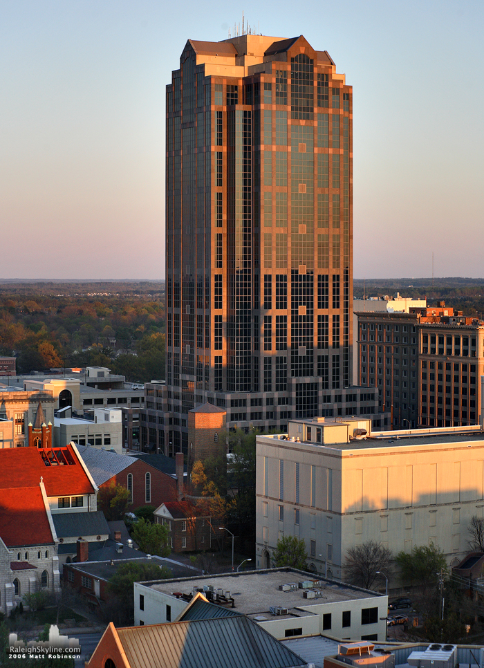 Sun sets on Wachovia Capitol Center,  Raleigh.