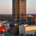 Sun sets on Wachovia Capitol Center,  Raleigh.