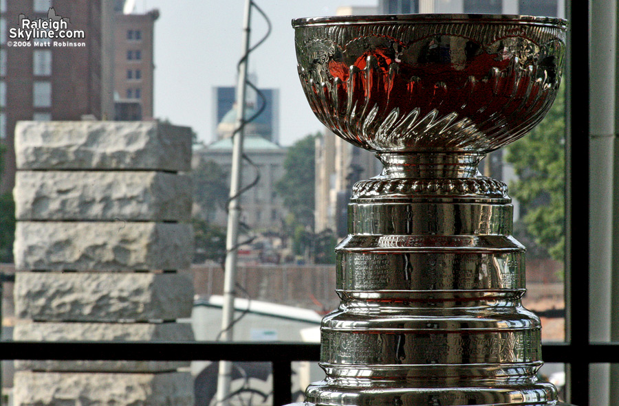 I though it would be nice to get the Cup and the NC Capitol building together, but an extended antenna blocked my view.