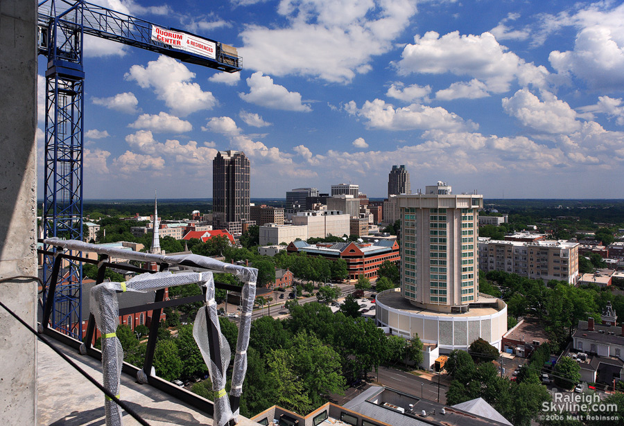 The view of downtown Raleigh from the top floor of the Quorum Center.