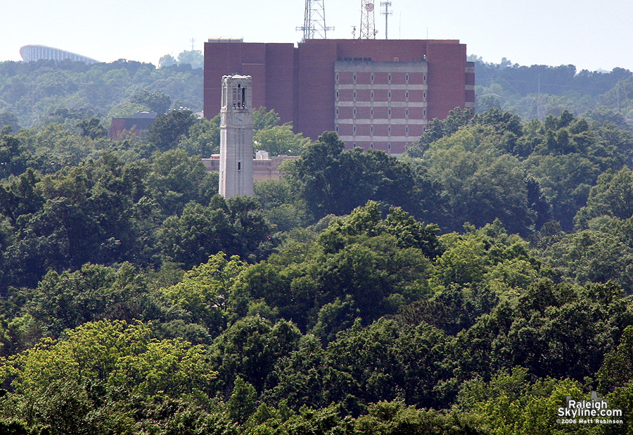 DH Hill Library and NC State Bell tower.