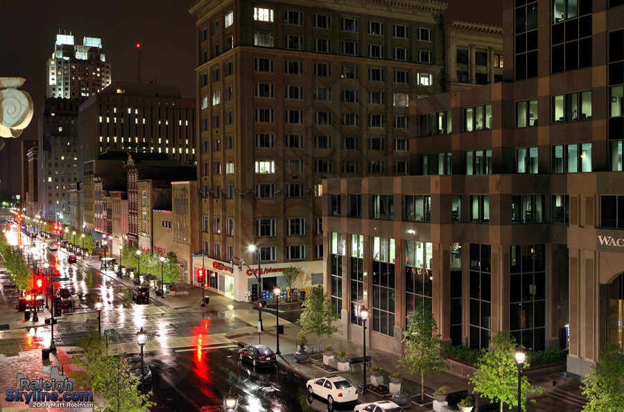 Rainy night above Fayetteville Street.