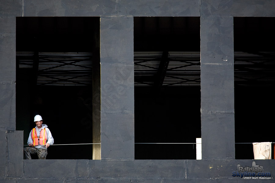 Construction worker takes a break.