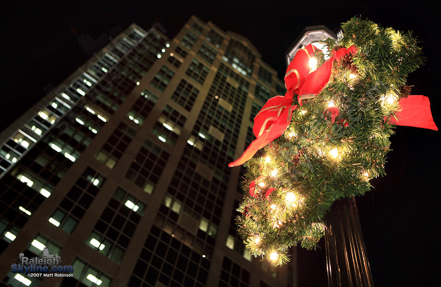 Xmas wreaths on Fayetteville Street