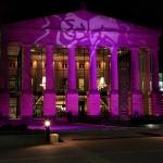 Projected images on Memorial Auditorium - Lichtin Plaza