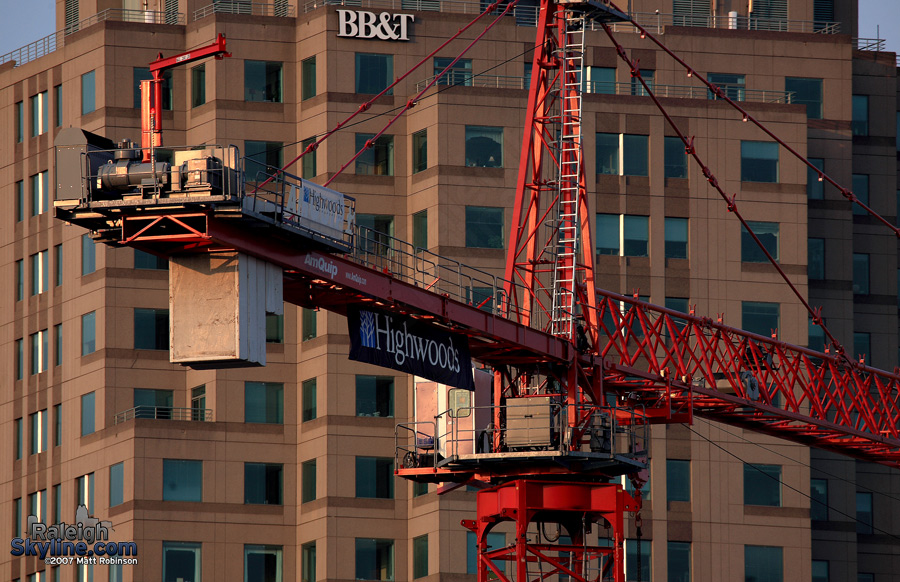 RBC Plaza crane looks at BB&amp;T as if to say "You're days are numbered".