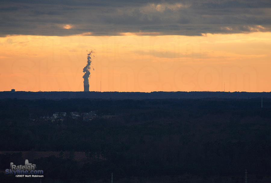 The cooling tower of Sharon Harris Nuclear Power Plant as seen from Two Hannover Square.