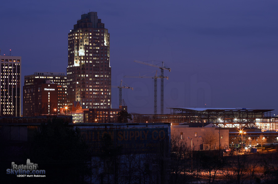 The crane triplets of southern downtown Raleigh.