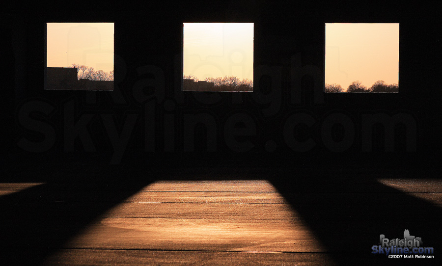 Sunlight enters the convention center parking garage.