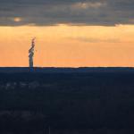 The cooling tower of Sharon Harris Nuclear Power Plant as seen from Two Hannover Square.