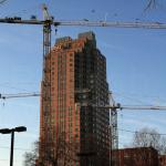 Tower cranes congregate with Two Hannover Square.