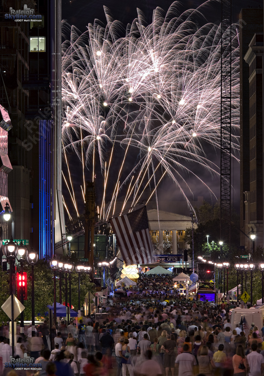 Fireworks over Fayetteville Street.