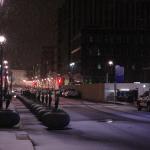 Predawn Fayetteville Street and snow.