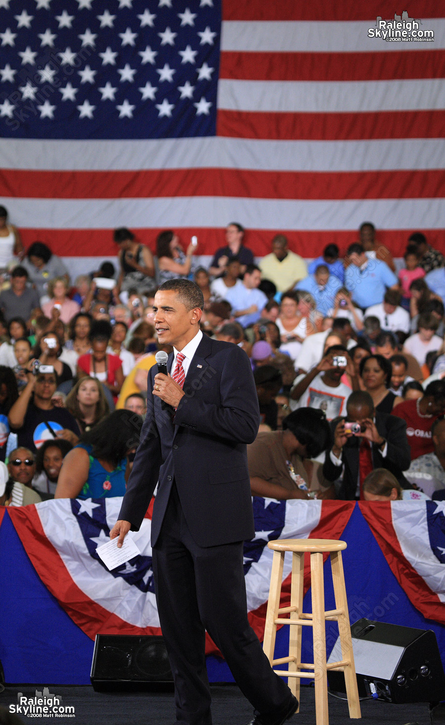 Barack Obama arrives for the Town Hall meeting in Raleigh.