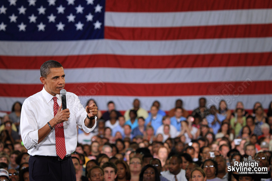 Obama answers an audience member's question.