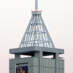 RBC Plaza spire and crown, with aircraft beacons blazing