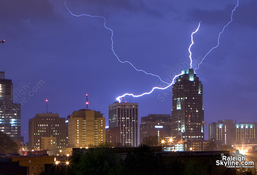 Detailed crop of lightning over Raleigh.