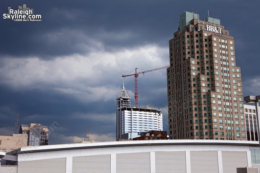 Skyline prior to a storm, from the convention center parking garage