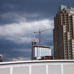 Skyline prior to a storm, from the convention center parking garage