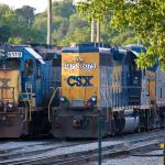 CSX locomotives keep each other company at the Raleigh yard