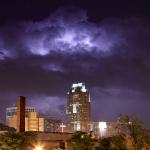 Lightning illuminates a storm behind BB&amp;T from Hillsborough street