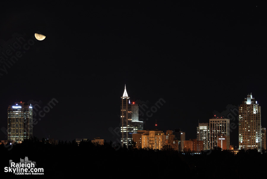 Moon over Raleigh Skyline