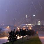 Frozen rain drops and lightning over downtown Raleigh