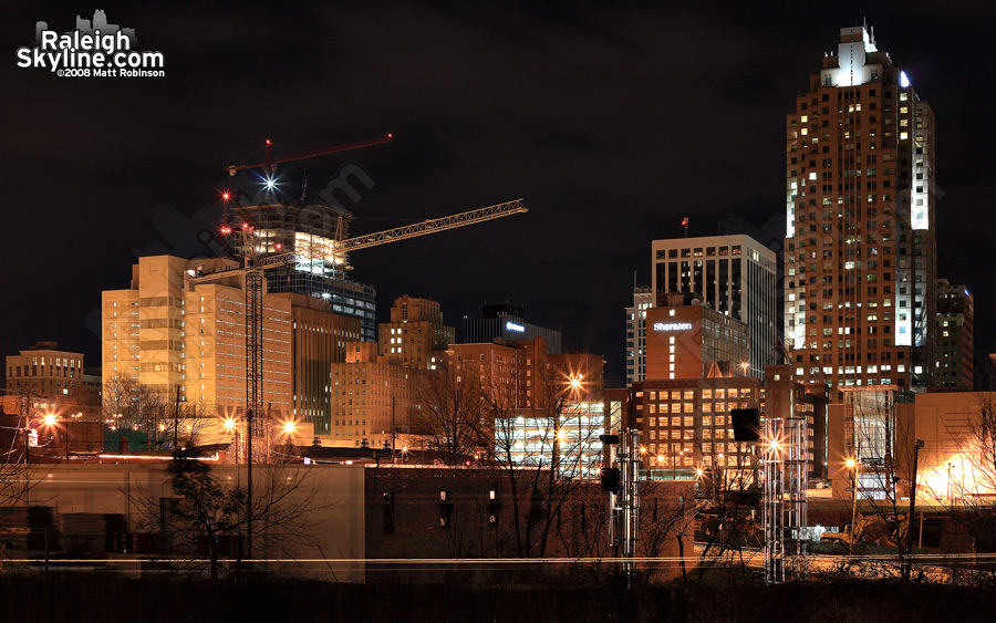 Downtown Raleigh at night.