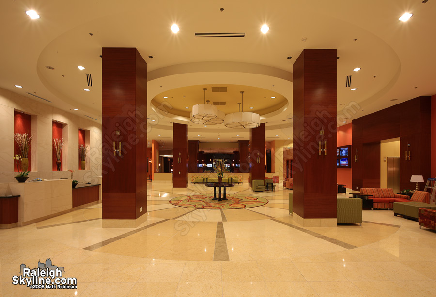 Inside the lobby of the Raleigh Marriott City Center